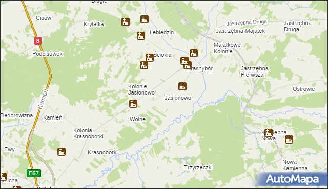 mapa Jasionowo gmina Sztabin, Jasionowo gmina Sztabin na mapie Targeo