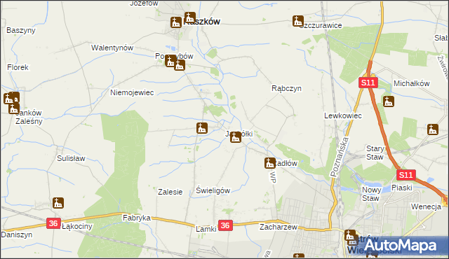 mapa Jaskółki gmina Raszków, Jaskółki gmina Raszków na mapie Targeo