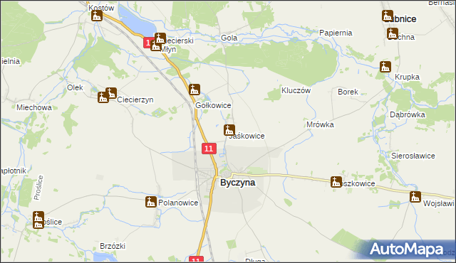 mapa Jaśkowice gmina Byczyna, Jaśkowice gmina Byczyna na mapie Targeo
