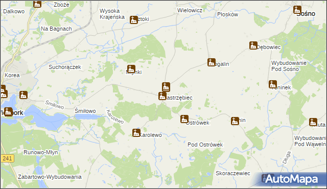 mapa Jastrzębiec gmina Więcbork, Jastrzębiec gmina Więcbork na mapie Targeo