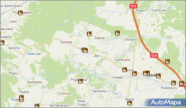 mapa Jata gmina Jeżowe, Jata gmina Jeżowe na mapie Targeo