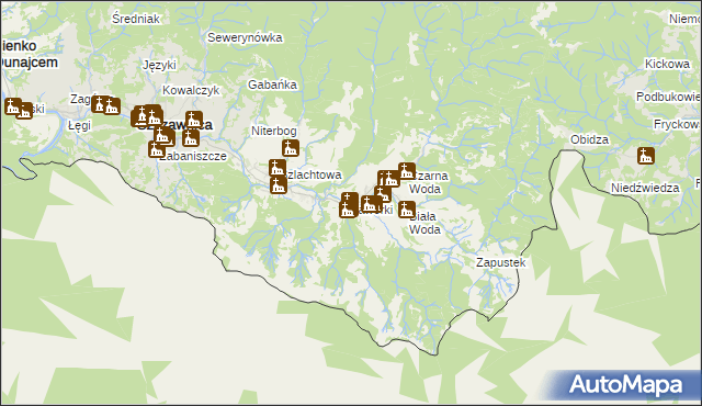 mapa Jaworki gmina Szczawnica, Jaworki gmina Szczawnica na mapie Targeo