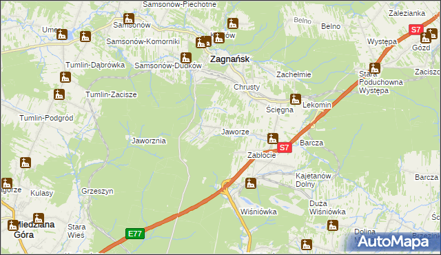 mapa Jaworze gmina Zagnańsk, Jaworze gmina Zagnańsk na mapie Targeo