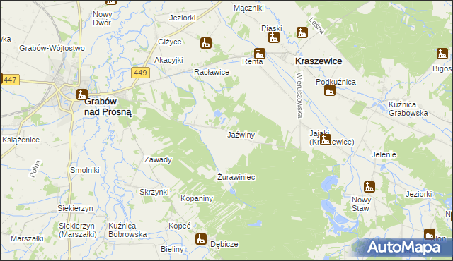 mapa Jaźwiny gmina Kraszewice, Jaźwiny gmina Kraszewice na mapie Targeo