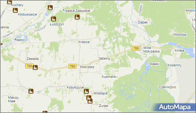 mapa Jaźwiny gmina Mstów, Jaźwiny gmina Mstów na mapie Targeo