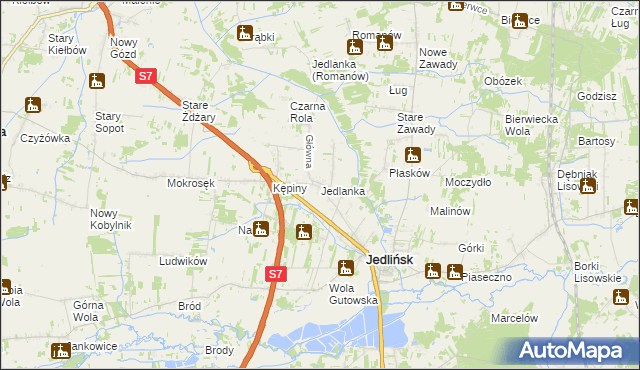 mapa Jedlanka gmina Jedlińsk, Jedlanka gmina Jedlińsk na mapie Targeo