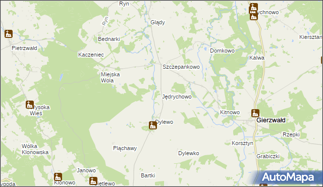 mapa Jędrychowo gmina Grunwald, Jędrychowo gmina Grunwald na mapie Targeo