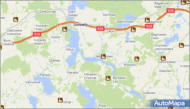 mapa Jędrychowo gmina Sorkwity, Jędrychowo gmina Sorkwity na mapie Targeo