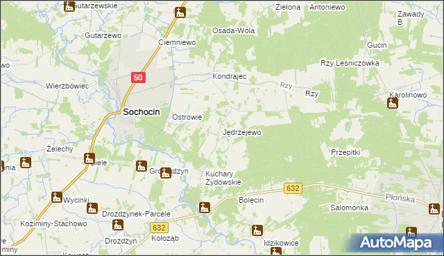 mapa Jędrzejewo gmina Sochocin, Jędrzejewo gmina Sochocin na mapie Targeo