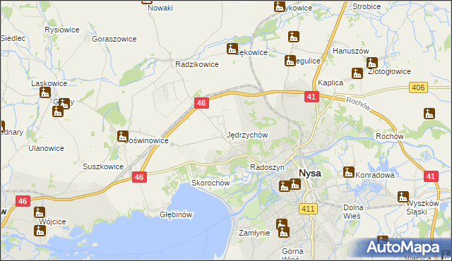mapa Jędrzychów gmina Nysa, Jędrzychów gmina Nysa na mapie Targeo