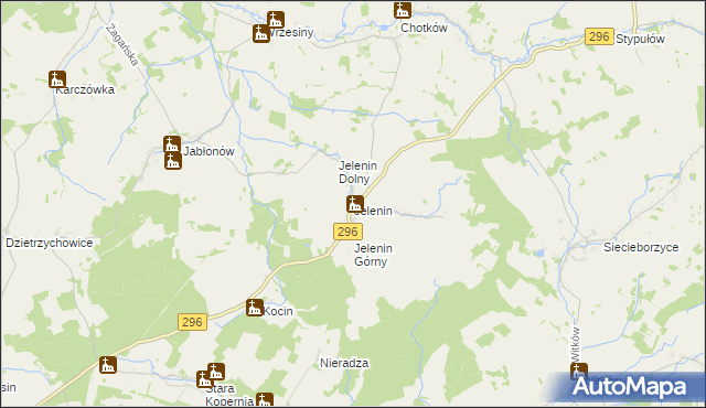 mapa Jelenin gmina Żagań, Jelenin gmina Żagań na mapie Targeo