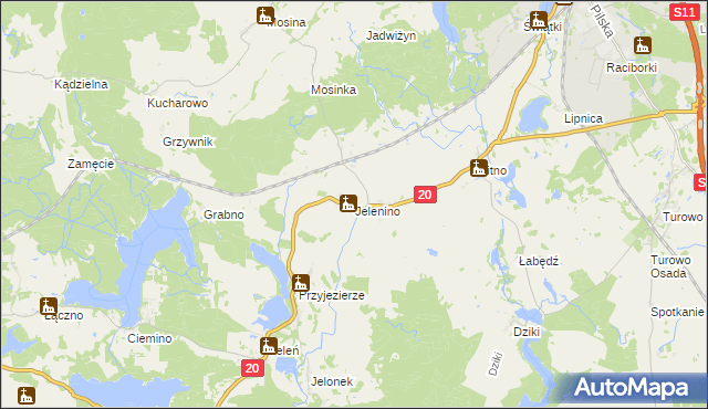 mapa Jelenino gmina Szczecinek, Jelenino gmina Szczecinek na mapie Targeo