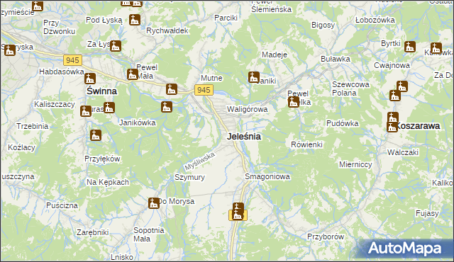 mapa Jeleśnia, Jeleśnia na mapie Targeo