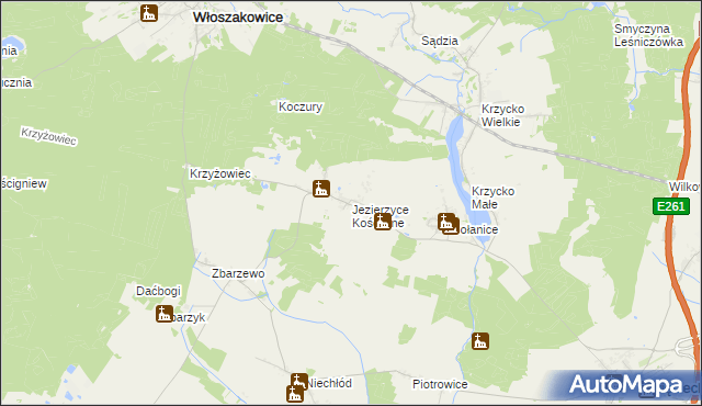 mapa Jezierzyce Kościelne, Jezierzyce Kościelne na mapie Targeo