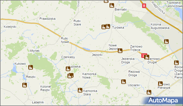 mapa Jeziorki gmina Augustów, Jeziorki gmina Augustów na mapie Targeo