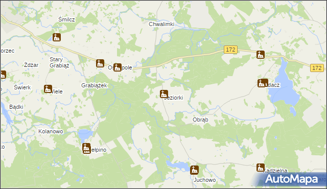 mapa Jeziorki gmina Barwice, Jeziorki gmina Barwice na mapie Targeo