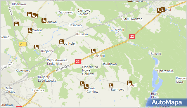 mapa Jeziorki gmina Chojnice, Jeziorki gmina Chojnice na mapie Targeo