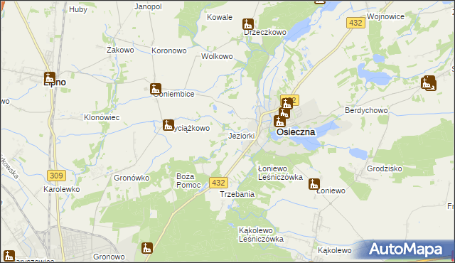 mapa Jeziorki gmina Osieczna, Jeziorki gmina Osieczna na mapie Targeo