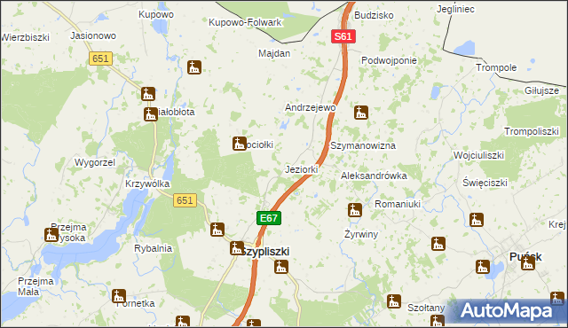 mapa Jeziorki gmina Szypliszki, Jeziorki gmina Szypliszki na mapie Targeo