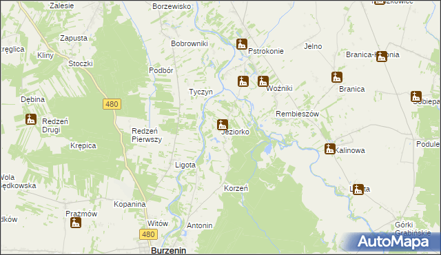 mapa Jeziorko gmina Zapolice, Jeziorko gmina Zapolice na mapie Targeo