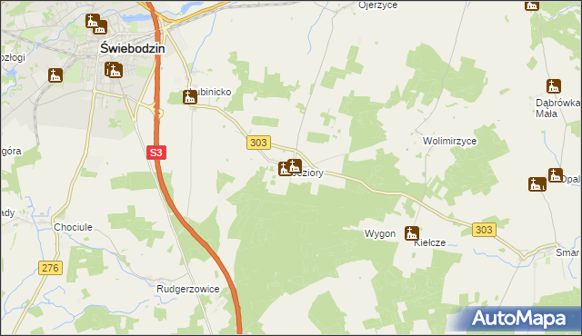 mapa Jeziory gmina Świebodzin, Jeziory gmina Świebodzin na mapie Targeo