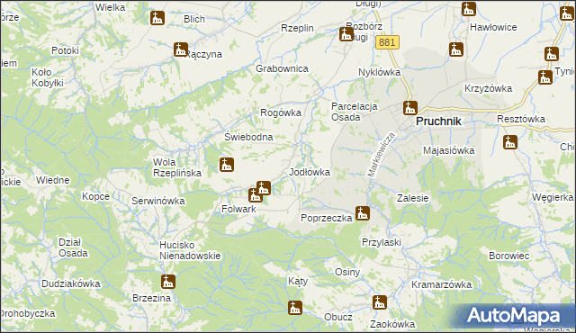 mapa Jodłówka gmina Pruchnik, Jodłówka gmina Pruchnik na mapie Targeo