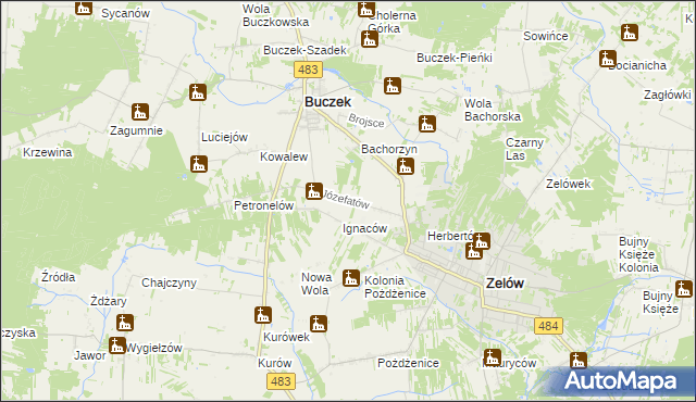 mapa Józefatów gmina Buczek, Józefatów gmina Buczek na mapie Targeo