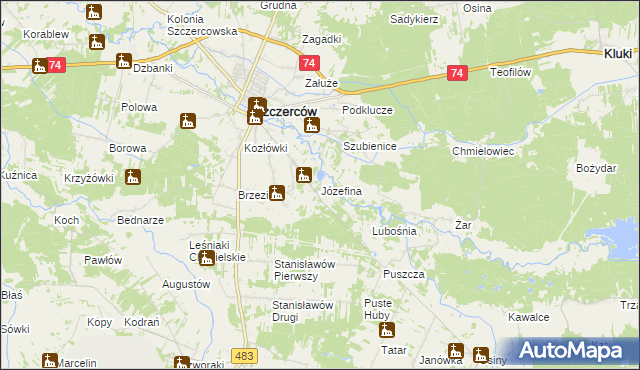 mapa Józefina gmina Szczerców, Józefina gmina Szczerców na mapie Targeo