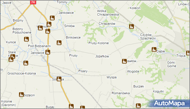 mapa Józefków gmina Zawichost, Józefków gmina Zawichost na mapie Targeo