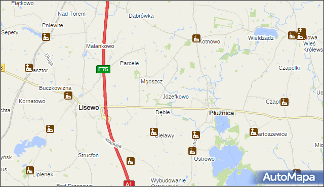 mapa Józefkowo gmina Płużnica, Józefkowo gmina Płużnica na mapie Targeo