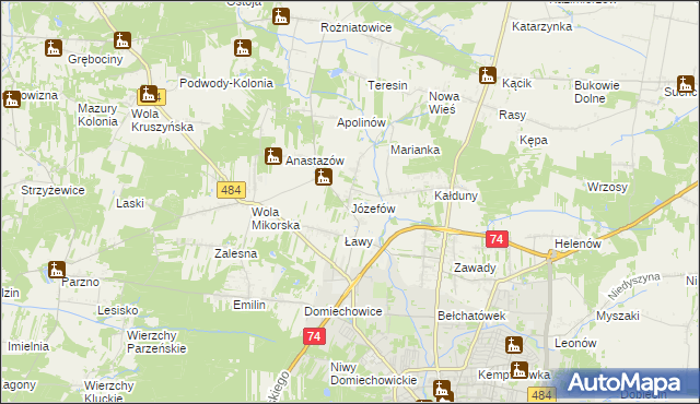 mapa Józefów gmina Bełchatów, Józefów gmina Bełchatów na mapie Targeo