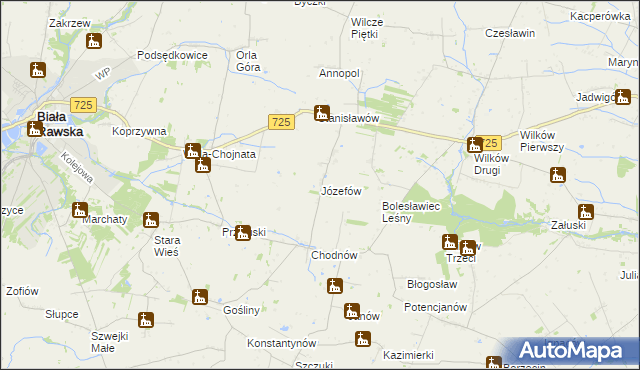 mapa Józefów gmina Biała Rawska, Józefów gmina Biała Rawska na mapie Targeo