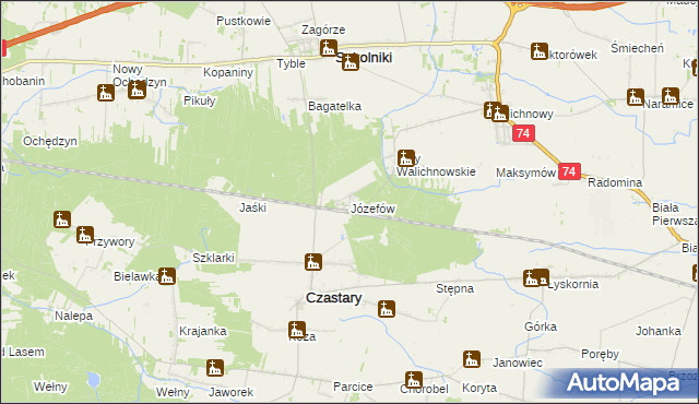 mapa Józefów gmina Czastary, Józefów gmina Czastary na mapie Targeo