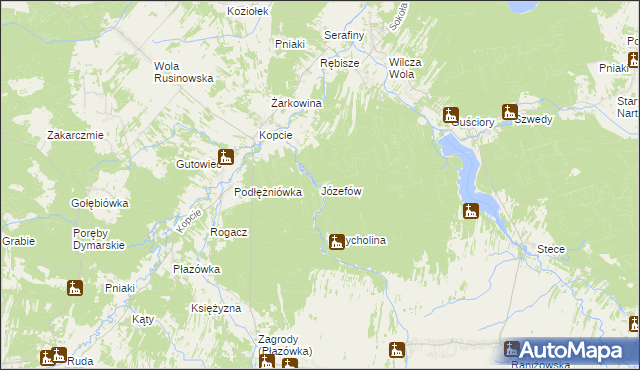 mapa Józefów gmina Dzikowiec, Józefów gmina Dzikowiec na mapie Targeo
