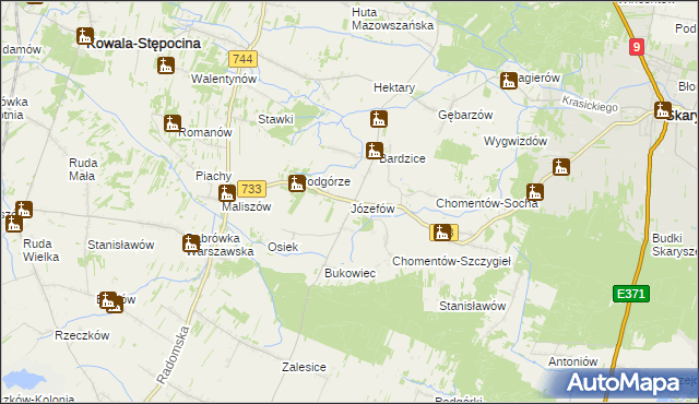 mapa Józefów gmina Kowala, Józefów gmina Kowala na mapie Targeo
