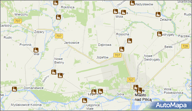 mapa Józefów gmina Nowe Miasto nad Pilicą, Józefów gmina Nowe Miasto nad Pilicą na mapie Targeo