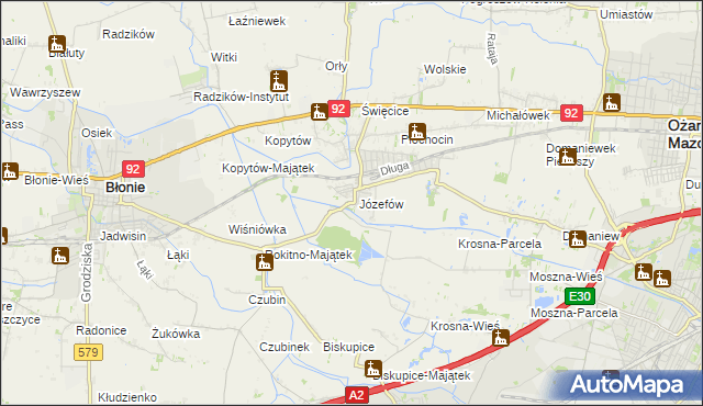 mapa Józefów gmina Ożarów Mazowiecki, Józefów gmina Ożarów Mazowiecki na mapie Targeo