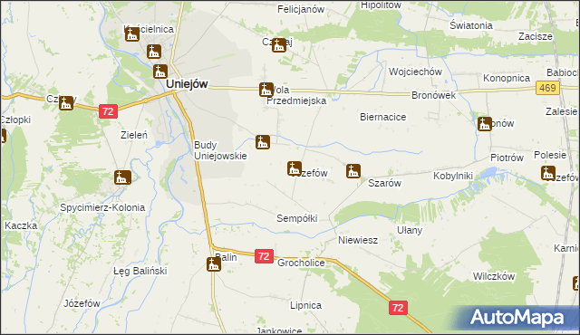 mapa Józefów gmina Poddębice, Józefów gmina Poddębice na mapie Targeo