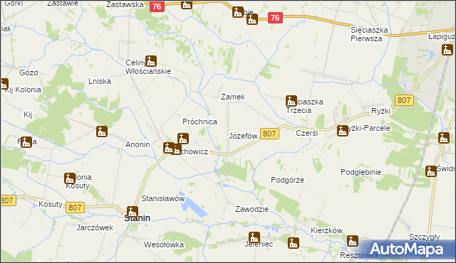 mapa Józefów gmina Stanin, Józefów gmina Stanin na mapie Targeo
