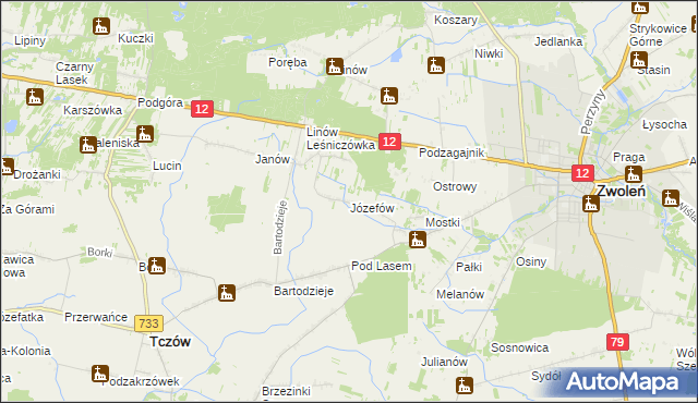 mapa Józefów gmina Tczów, Józefów gmina Tczów na mapie Targeo