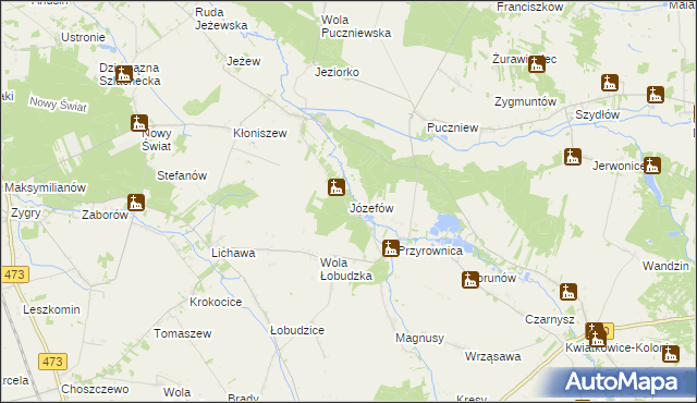 mapa Józefów gmina Zadzim, Józefów gmina Zadzim na mapie Targeo