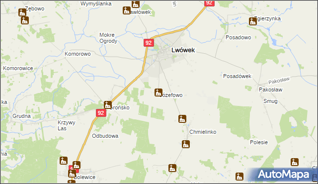 mapa Józefowo gmina Lwówek, Józefowo gmina Lwówek na mapie Targeo