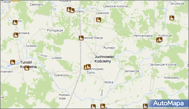 mapa Juchnowiec Kościelny, Juchnowiec Kościelny na mapie Targeo