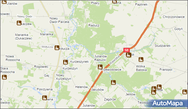 mapa Julianów Raducki, Julianów Raducki na mapie Targeo
