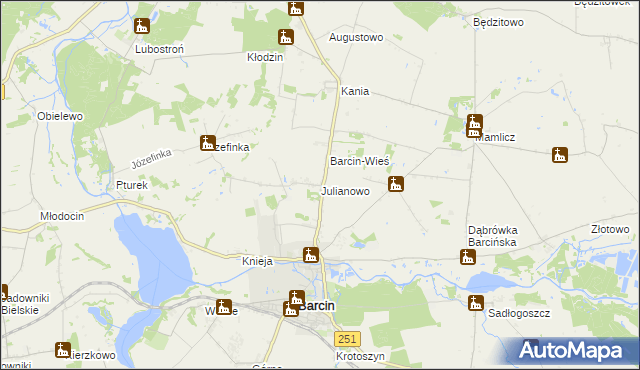 mapa Julianowo gmina Barcin, Julianowo gmina Barcin na mapie Targeo