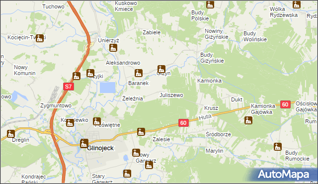 mapa Juliszewo, Juliszewo na mapie Targeo