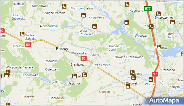 mapa Jurki gmina Pniewy, Jurki gmina Pniewy na mapie Targeo