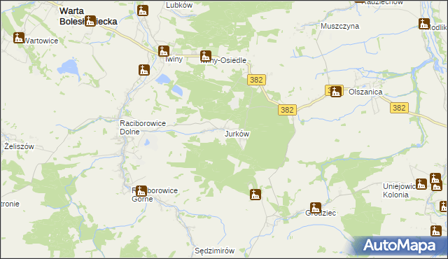 mapa Jurków gmina Warta Bolesławiecka, Jurków gmina Warta Bolesławiecka na mapie Targeo