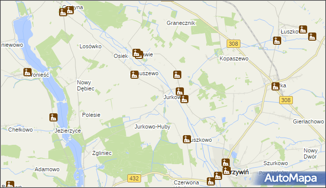 mapa Jurkowo gmina Krzywiń, Jurkowo gmina Krzywiń na mapie Targeo