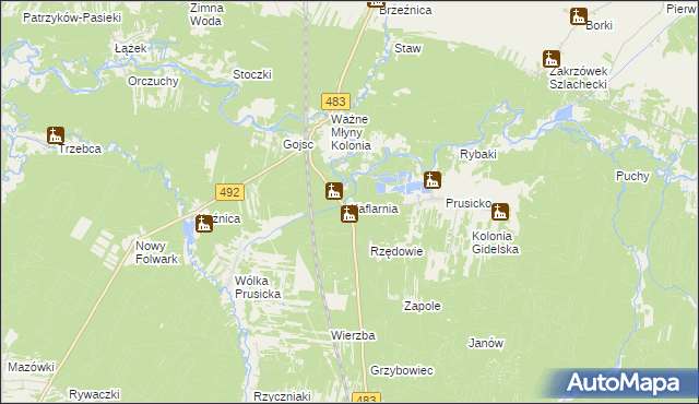 mapa Kaflarnia gmina Nowa Brzeźnica, Kaflarnia gmina Nowa Brzeźnica na mapie Targeo